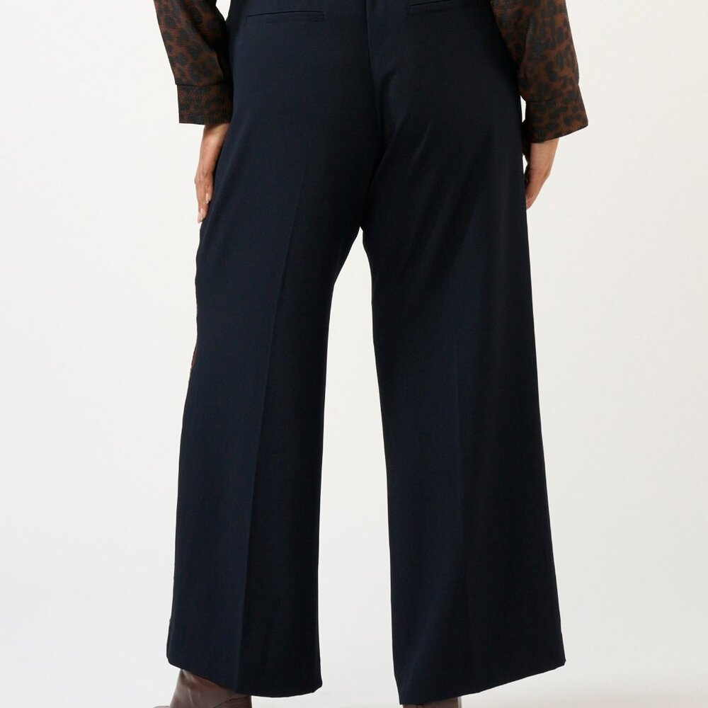 NWT Estelle Jesse Navy Wide Leg Pants Brown Side Stripe Drawstring 16W - Picture 2 of 9